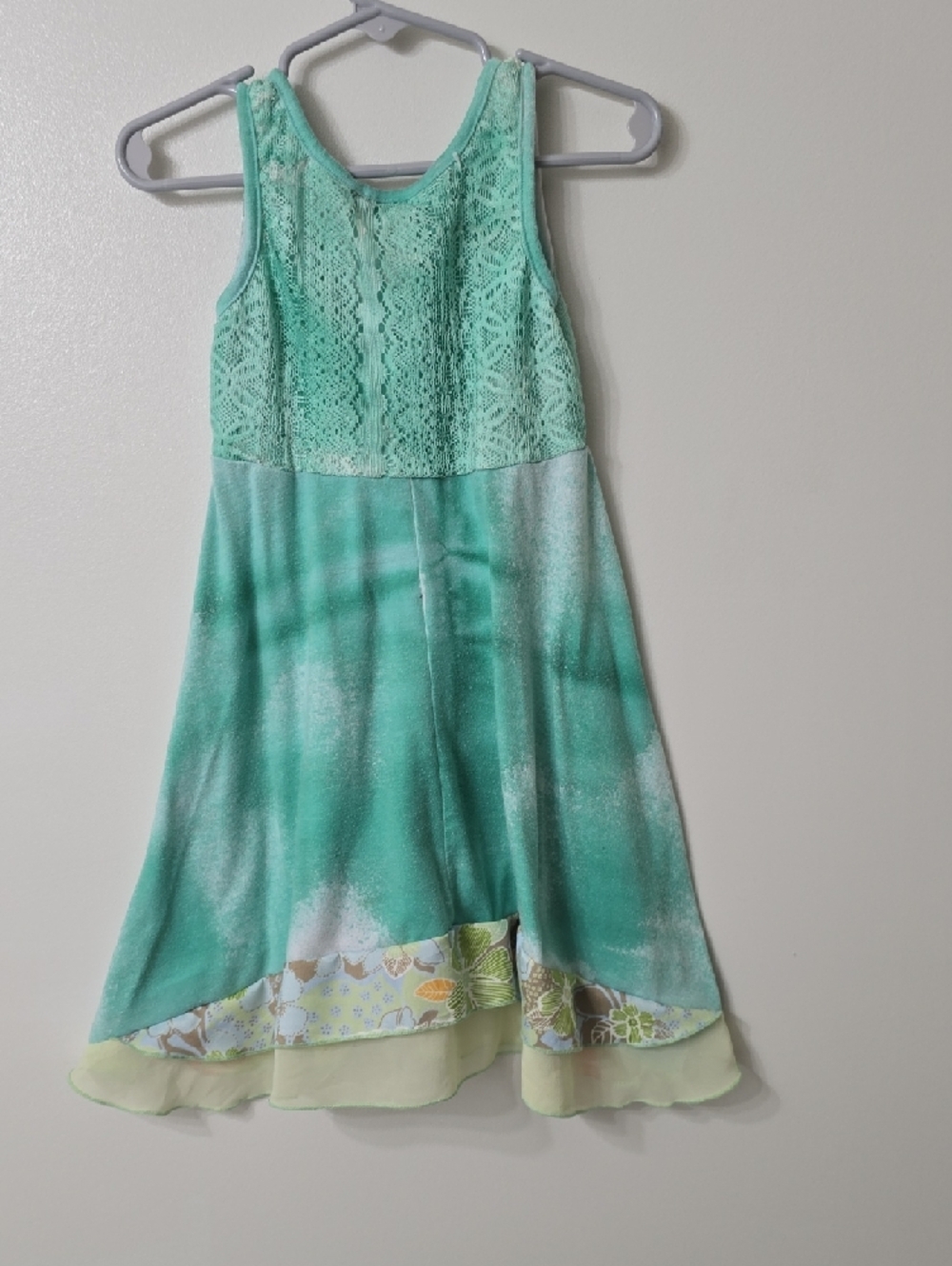 Girls' Mint Green Lace-Top Floral Skater Dress - Picture 2 of 2